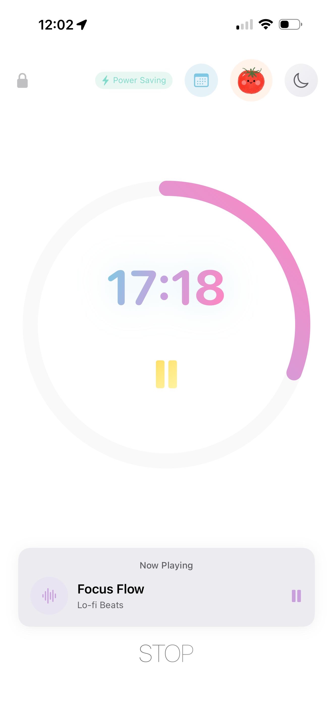 Focus timer counting down